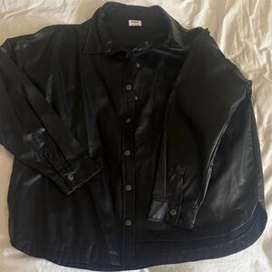 Black Leather Snap-Front Jacket